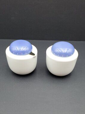 Dansk Ditto Blue Creamer and Sugar Bowl with Lid Round White Creamer Set
